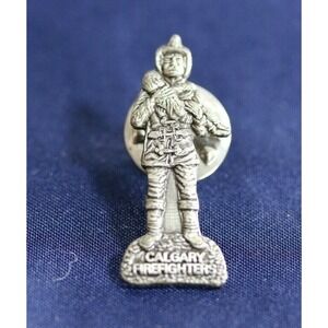 Calgary Firefighters Lapel Pin Silver Tone Fireman Rescuing Child Butterfly Back